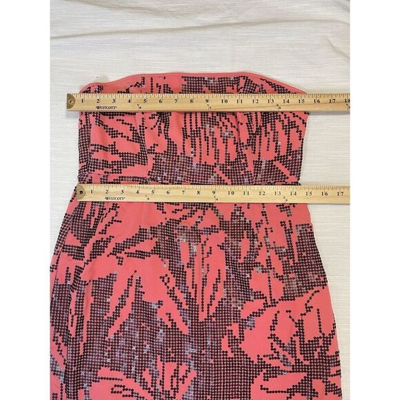 TIBI NEW YORK Salmon Pink Silk Black Sequins Strapless Mini Dress Women’s Size 8 - Picture 2 of 11